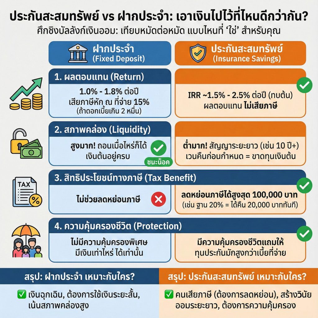 ประกันสะสมทรัพย์ vs ฝากประจำ