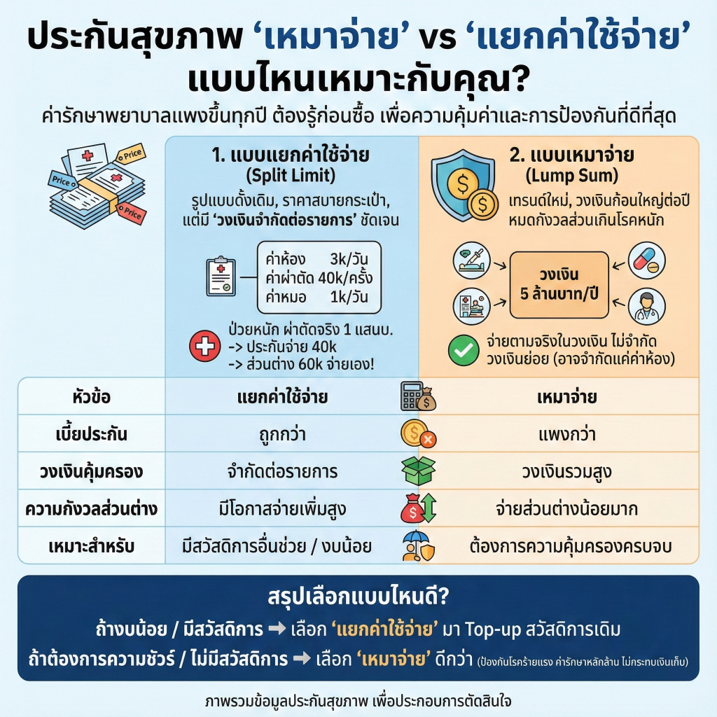 ประกันเหมาจ่ายเทียบกับแยกต่าใช้จ่าย Infigraphic